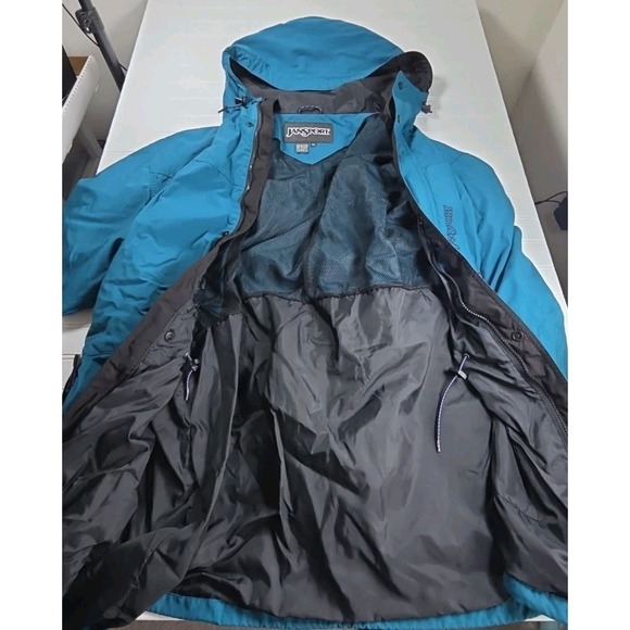 JanSport Ripstop Rain Jacket Men XL BLUE Drawcord Adjustable Waist Hood Full Zip - Picture 3 of 13